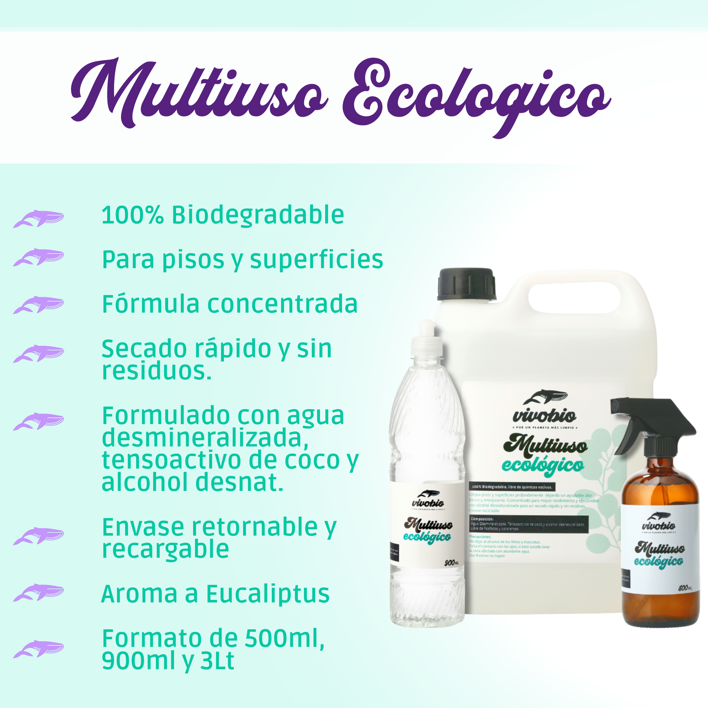 Limpiador Multiuso Ecológico Envase de Vidrio 500 ml VivoBio (Aromas)