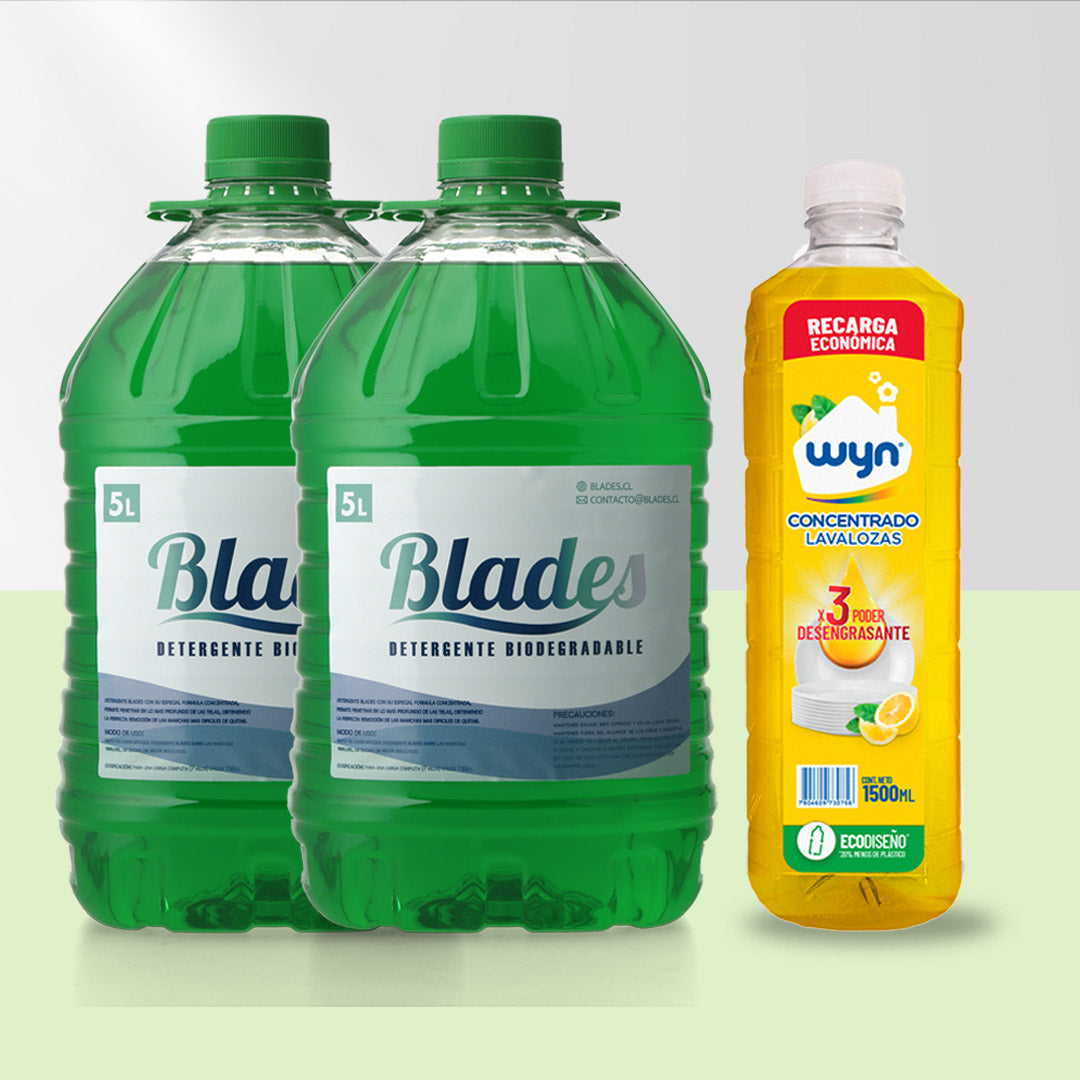 Detergente Concentrado 10 Lts Blades + Lavaloza Wyn 1.5 Lts