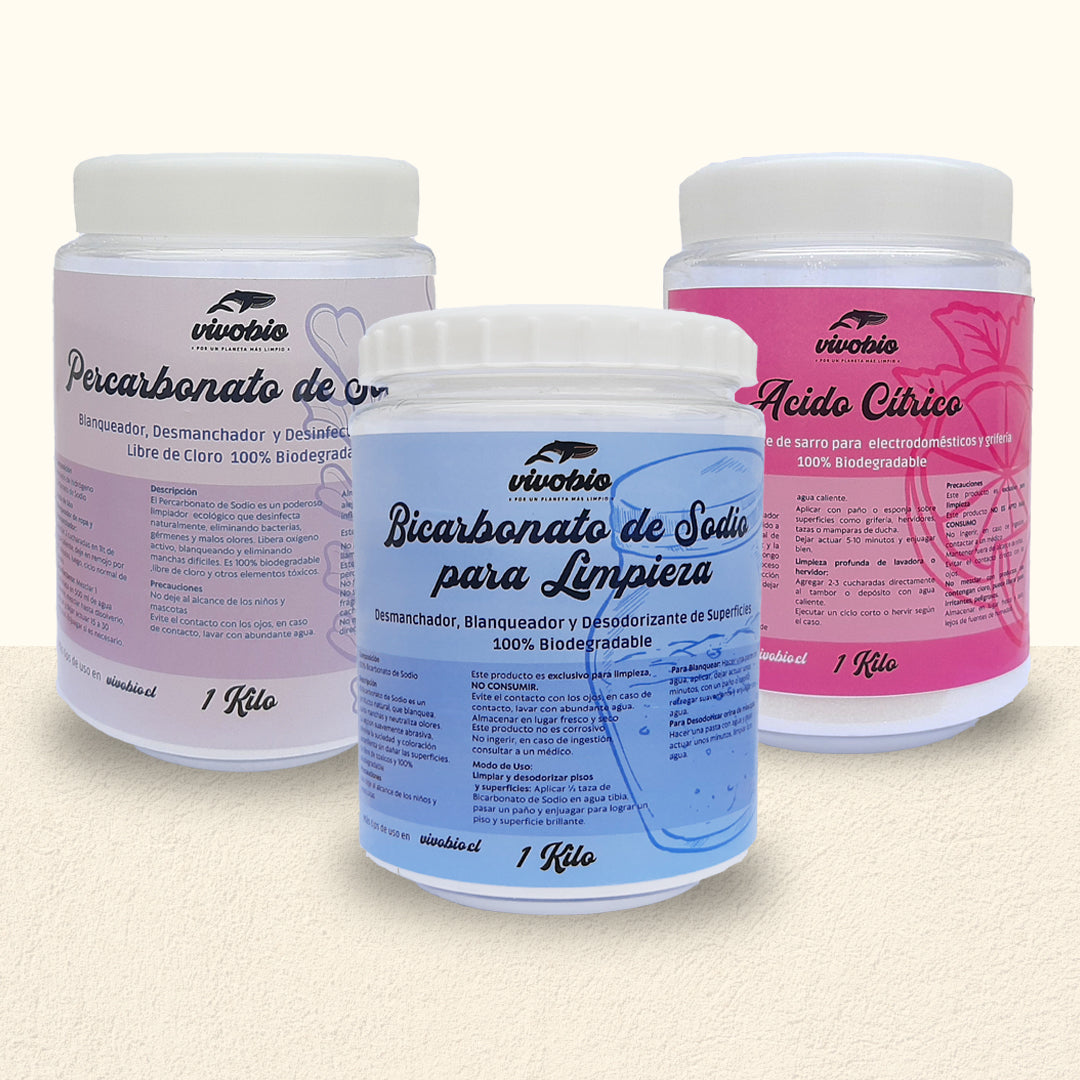 Pack Bicarbonato 1k + Acido Citrico 1k + Percarbonato 1k Envases Reutilizables