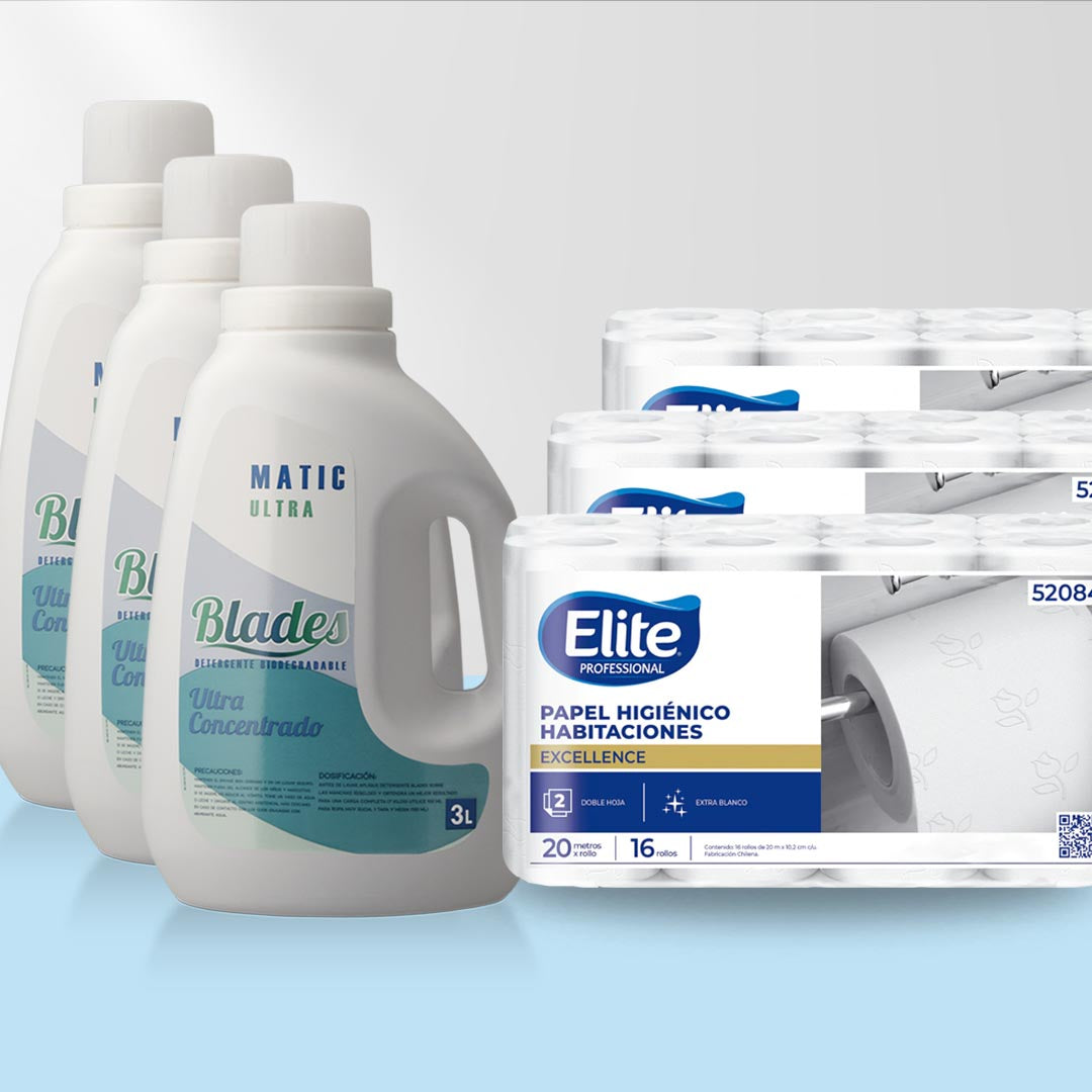 9 Litros de Detergentes Ultra + 48 Rollos Papel Higiénico Elite Doble Hoja 20 mts.