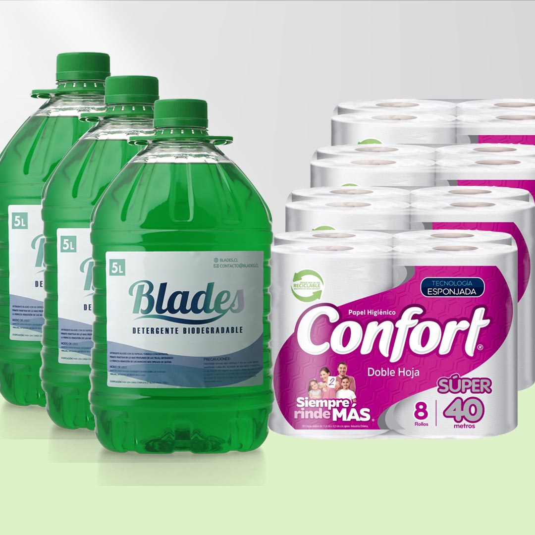Detergente Concentrado 15 Lts. + Papel Higiénico Confort 32 Rollos 40 mts. c/u