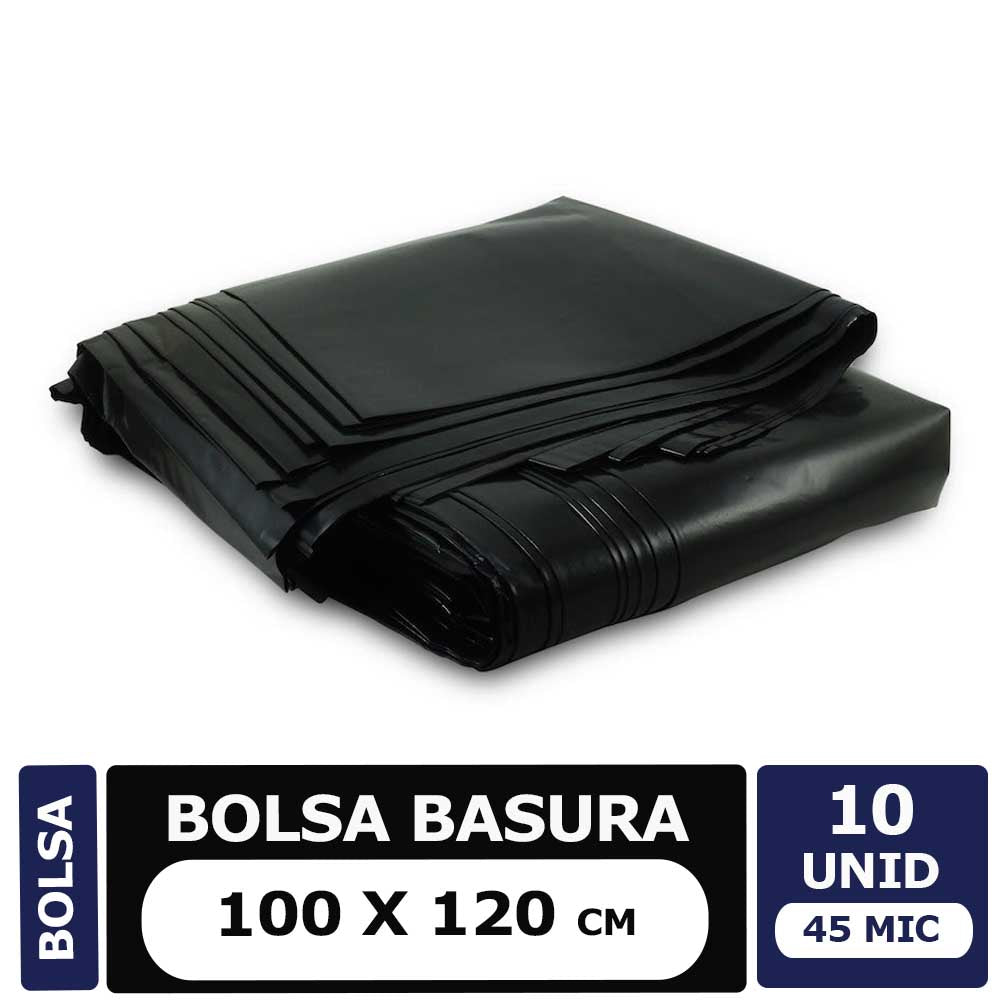 Bolsa Basura Negra 100x120, 10 Unid. 60 Micrones Carga Pesada