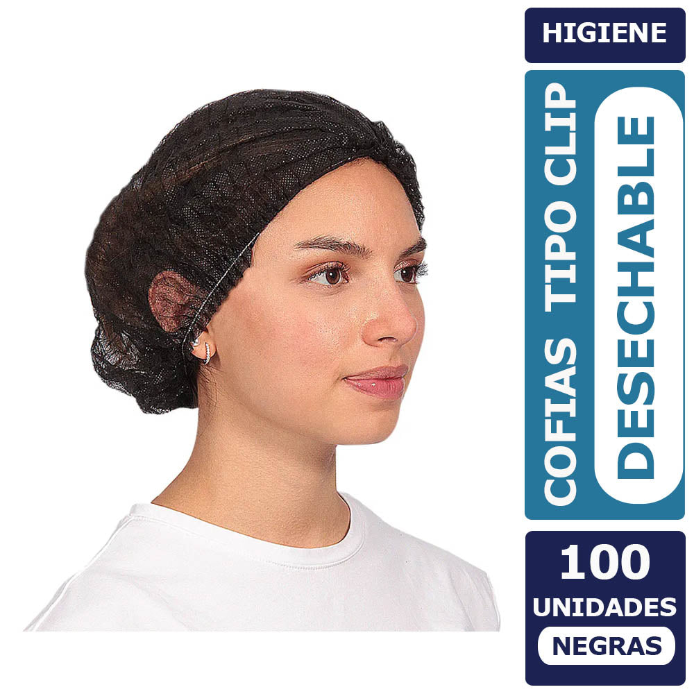 Cofias Tipo Clip Desechables Negras 100 Unid.