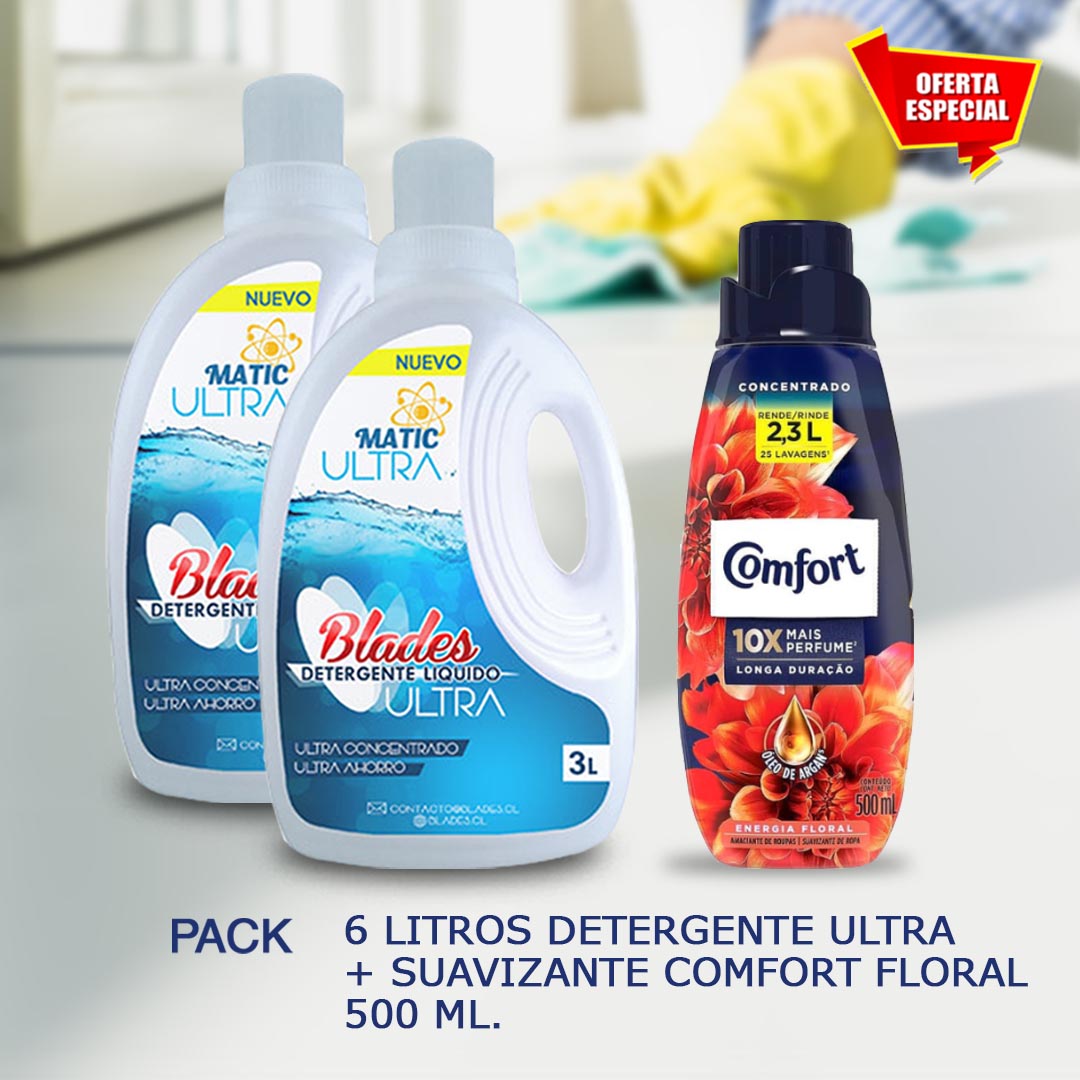 Detergente Liquido Ultra Blades 6 Lts. + Suavizante Comfort 500ml Energía Floral