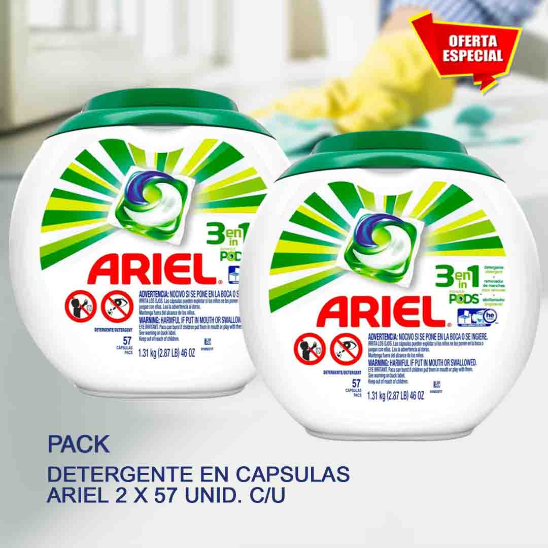 Detergente en capsulas Ariel 2 x 57 unid. c/u