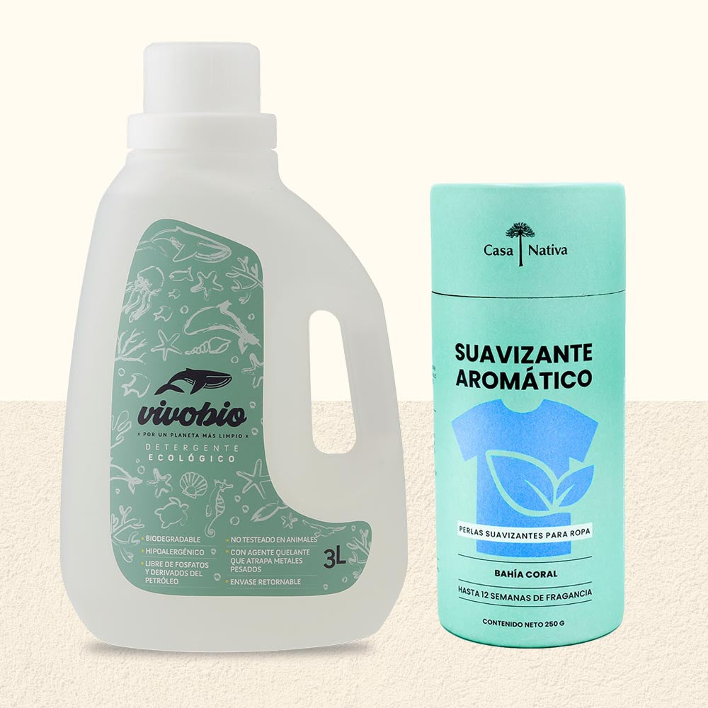 Detergente Vivo Bio 3 Lts + Perlas Suavizantes Bahia Coral 250 Grs. Casa Nativa