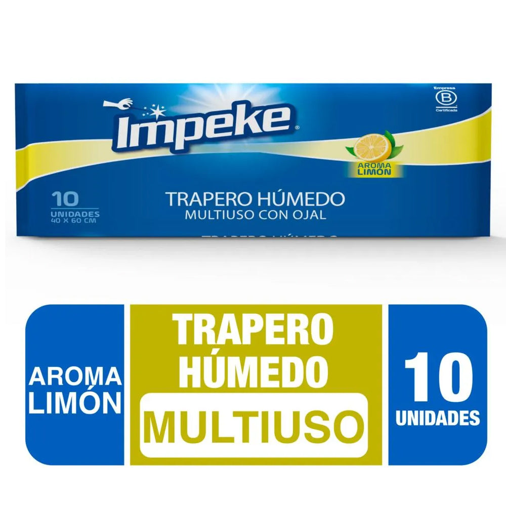 Traperos Húmedos Desechables Aroma Limón 10 unid. Impeke