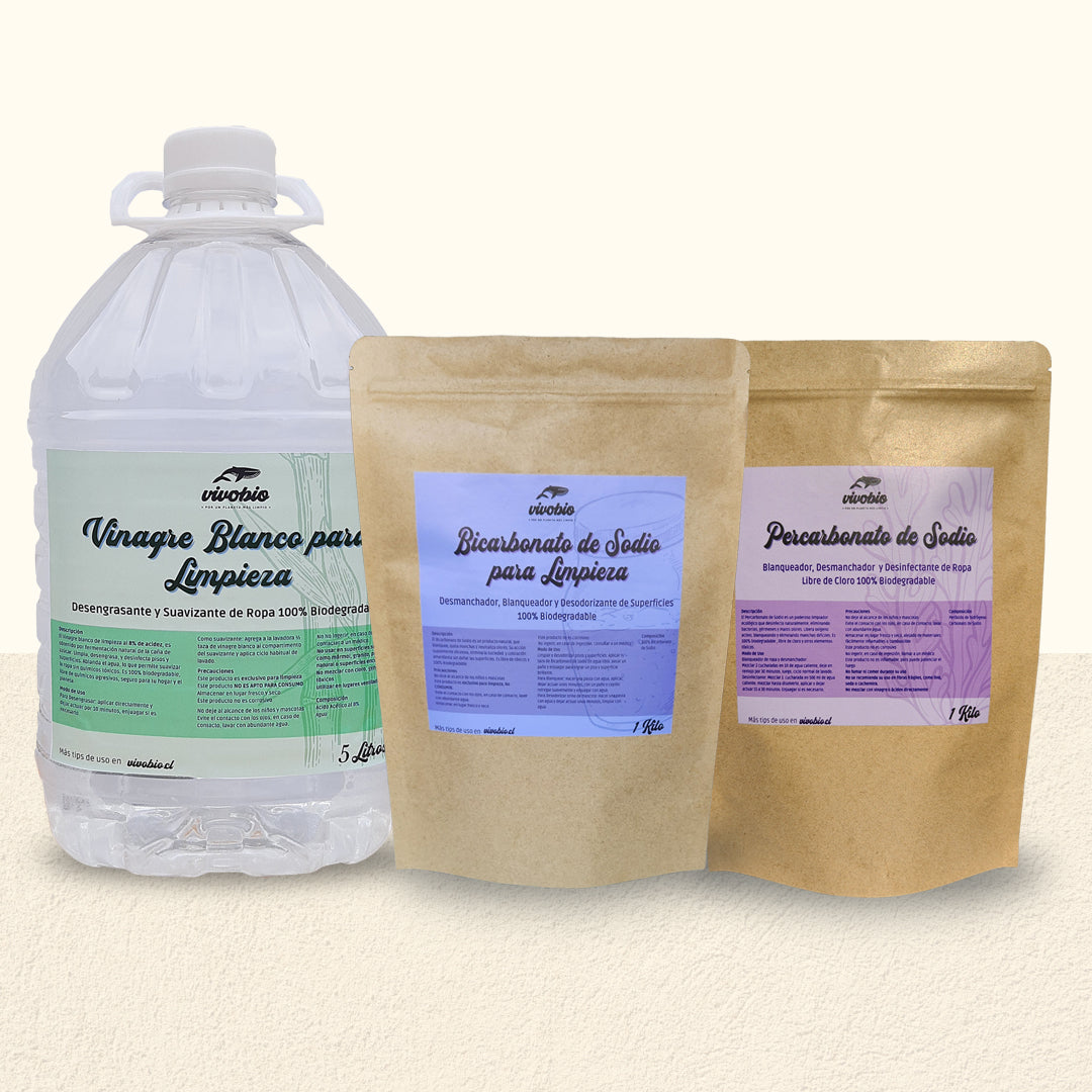 Vinagre De Limpieza 5 Lts 8% Acidez + Bicarbonato 1 Kilo + Percarbonato 1 Kilo