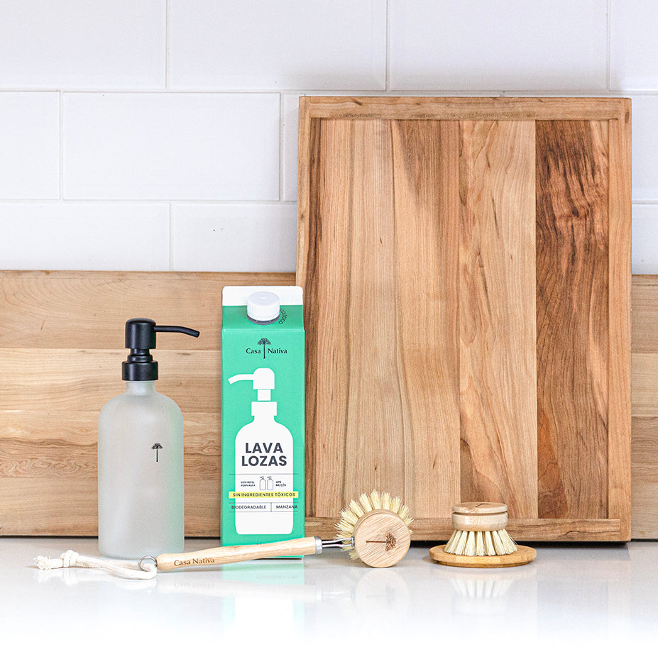 Lavaloza Manzana Verde 950 ml + Dispensador de vidrio Opaco 500ml Casa Nativa