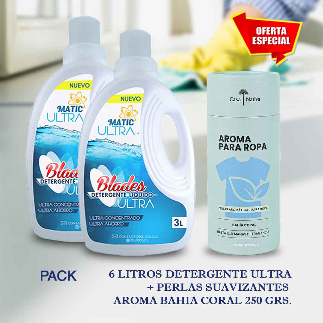 Detergente Ultra 6 Lts. + Perlas Aromáticas Aroma Bahia Coral Casa Nat –  Blades cl