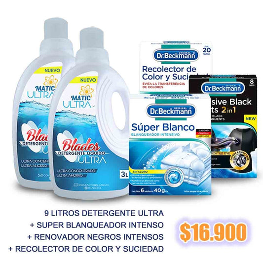 6 Litros Detergente ultra + Super Blanqueador + Negros Intensos + recolector color y suciedad Dr. beckmann