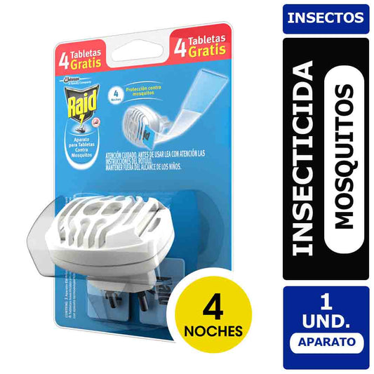 Insecticida Raid Aparato + 4 Tabletas Gratis Mosquitos y Zancudos 1 Unid
