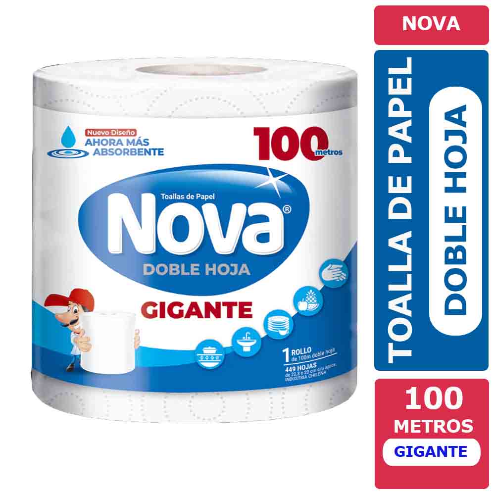 Toalla de Papel Nova Gigante Doble Hoja 100 mts 1 Unid