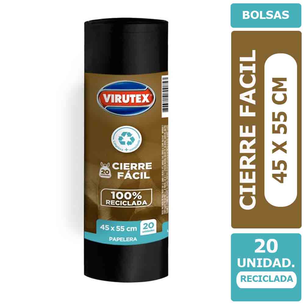 Bolsas de Basura Papelera Cierre Fácil 20 Unid Virutex 45x55 cm