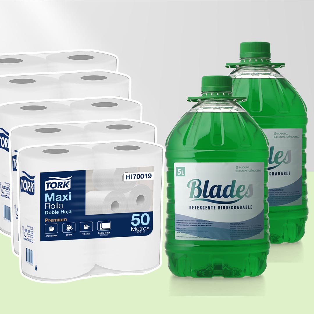 Detergente concentrado 10 Lts + Papel Higiénico Tork 50 Mts. x 32 Rollos