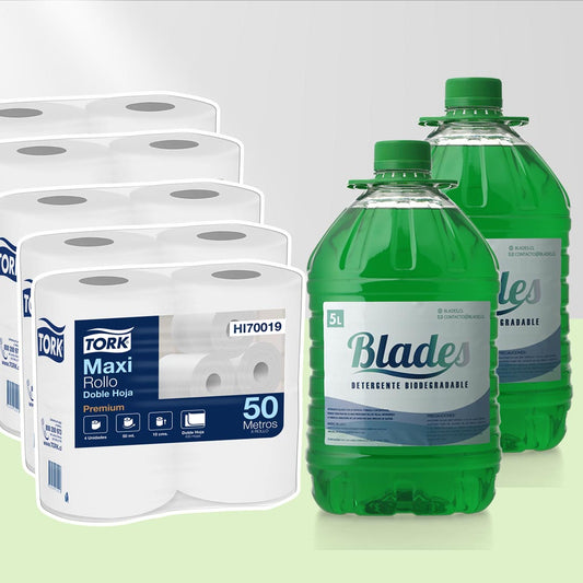Detergente concentrado 10 Lts + Papel Higiénico Tork 50 Mts. x 32 Rollos