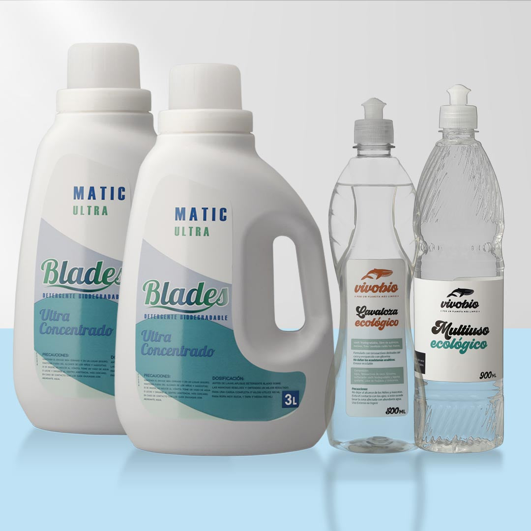 Detergente ultra 6 Lts. Blades + Lavaloza 500ml + Limpia Pisos 900 ml Manzana Fresca Vivobio