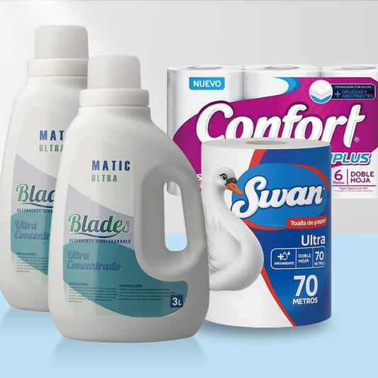 Detergente Ultra 6 Lts+ Toalla Swan 70 Mts + Papel Higienico Confort 6 Rollos 20 Mts c/u