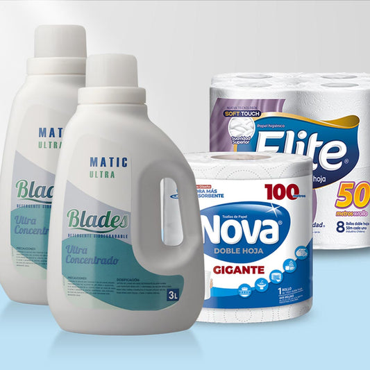 Detergente Ultra 6 Litros + Papel Higiénico Elite 8 rollos, 50 metros + Toalla de Papel gigante Nova 100 mts.