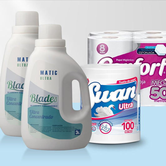 Detergente Liquido 6 Litros + Papel Higiénico Confort 50 mts. 8 rollos + Toalla de Papel Swan 100 Mts