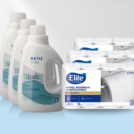 9 Litros de Detergentes Ultra + 48 Rollos Papel Higiénico Elite Doble Hoja 20 mts.