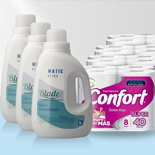 Detergente Ultra Blades 9 Lts.+ 32 Papel Higiénico Confort 40 Mts. Doble Hoja