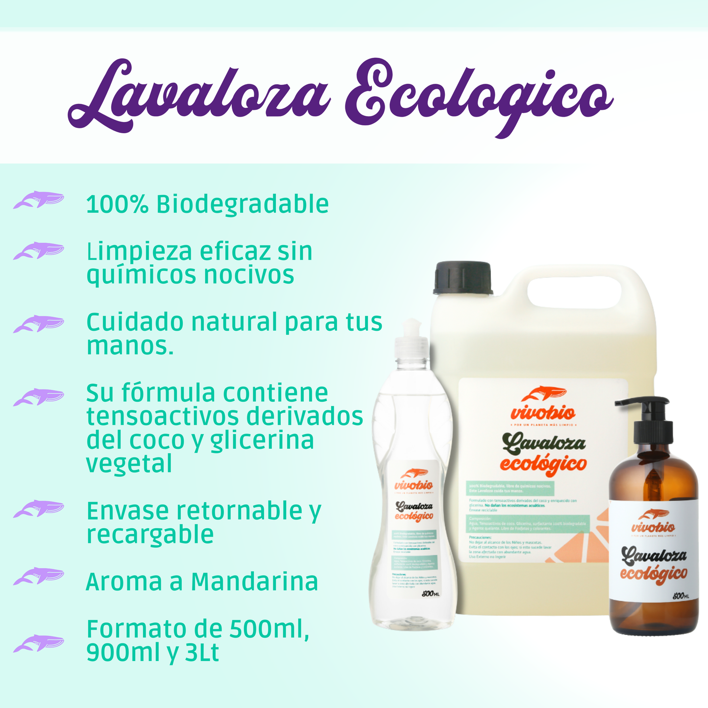Lavaloza Ecológico Vivobio Envase Vidrio 500 Lts. Mandarina