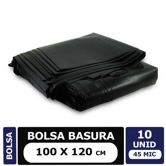 Bolsa Basura Negra 100x120, 10 Unid. 45 Micrones