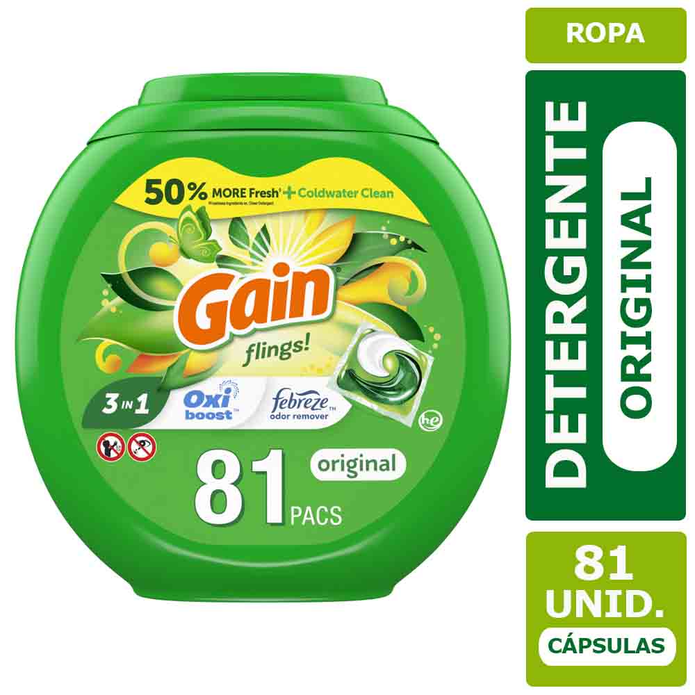 Detergente Cápsulas Gain Flings Original 81 Unid