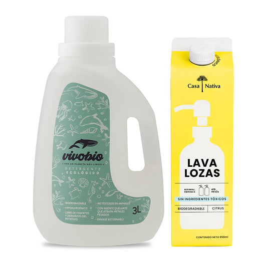 Detergente Vivo Bio 3 Lts + Lavaloza Casa Nativa Citrico 950 ml