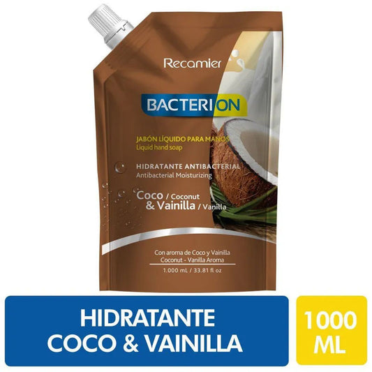Jabón Hidratante Antibacterial Bacterion 1 Litro Coco Vainilla