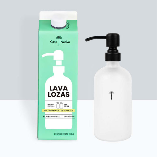 Lavaloza Manzana Verde 950 ml + Dispensador de vidrio Opaco 500ml  Casa Nativa