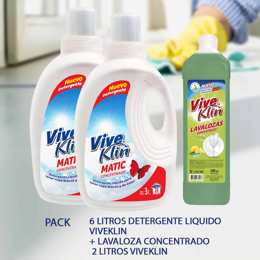 Detergente Liquido Matic 6 Lts. + 2 Lts. Lavaloza Concentrado Viveklin