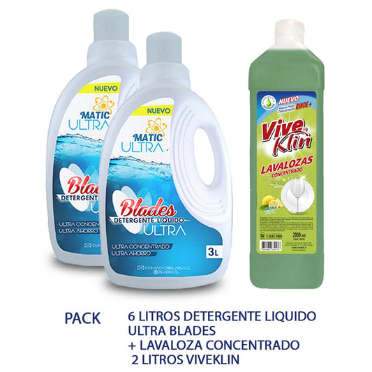 Detergente Ultra Blades 6 Lts + Lavaloza Concentrado 2 Lts Viveklin