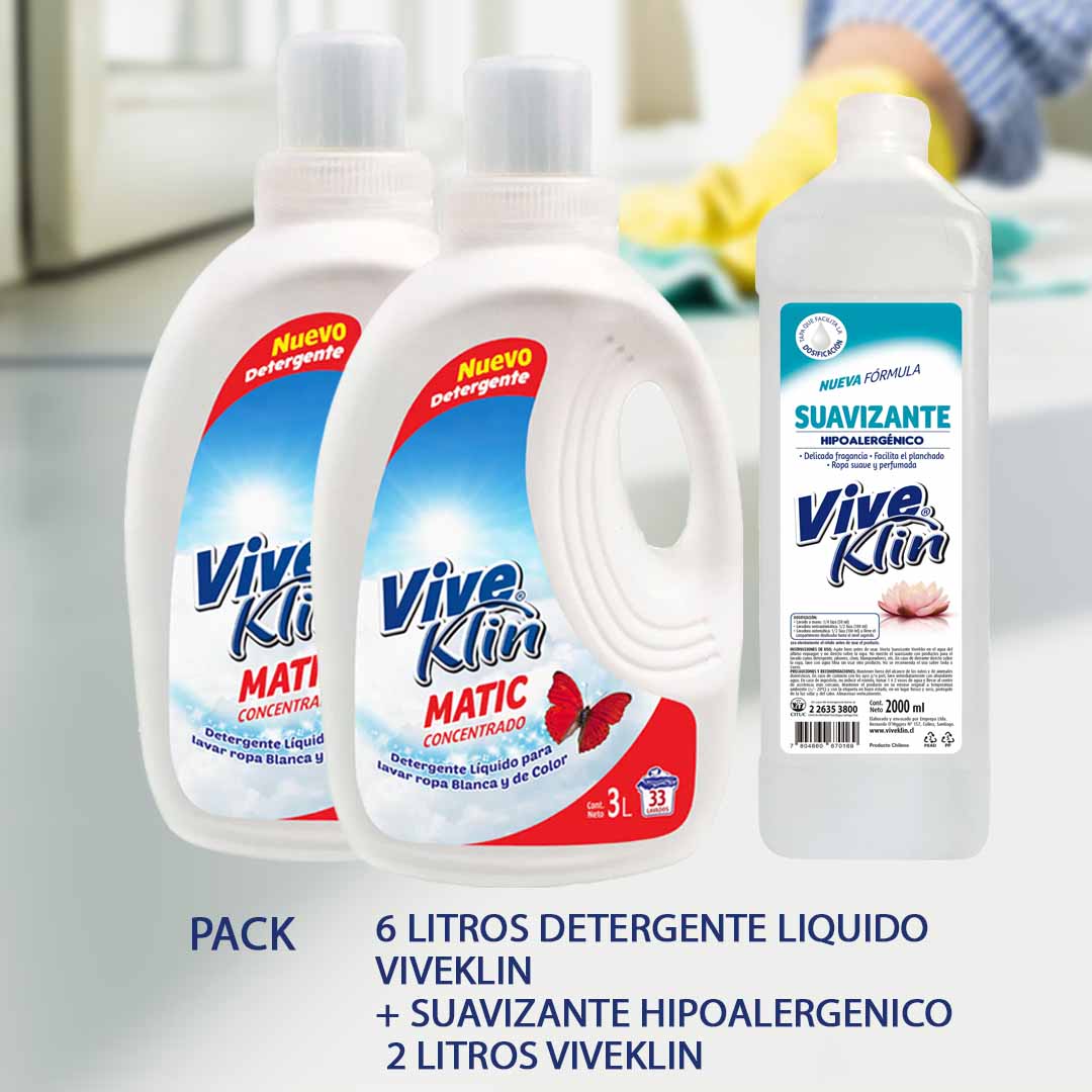Detergente Liquido Matic 6 Lts. + 2 Lts. Suavizante Hipoalergénico Viveklin