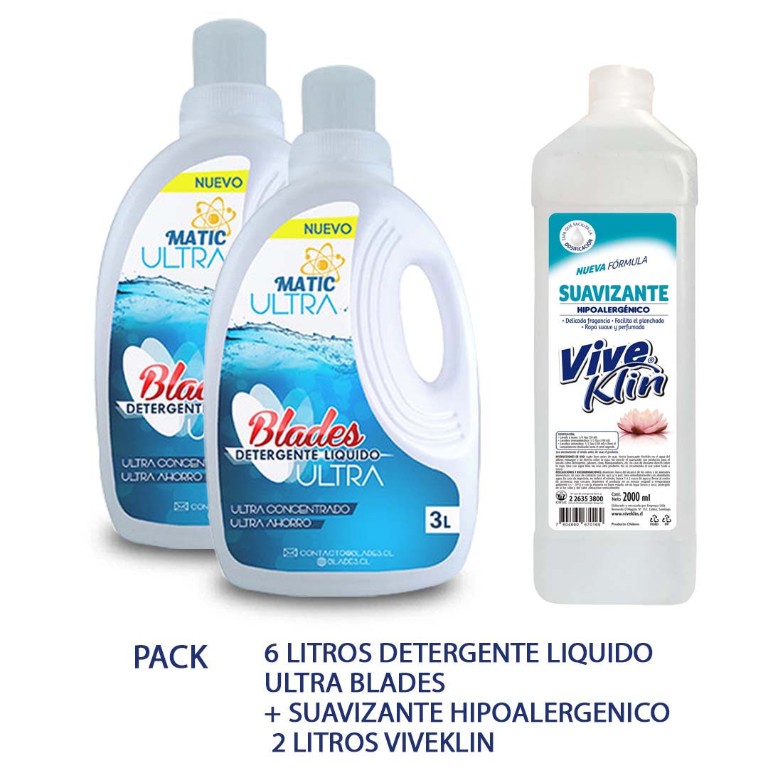 Detergente Ultra 6 Lts Suavizante Hipoalergénico 2 Lts Viveklin Blades Cl