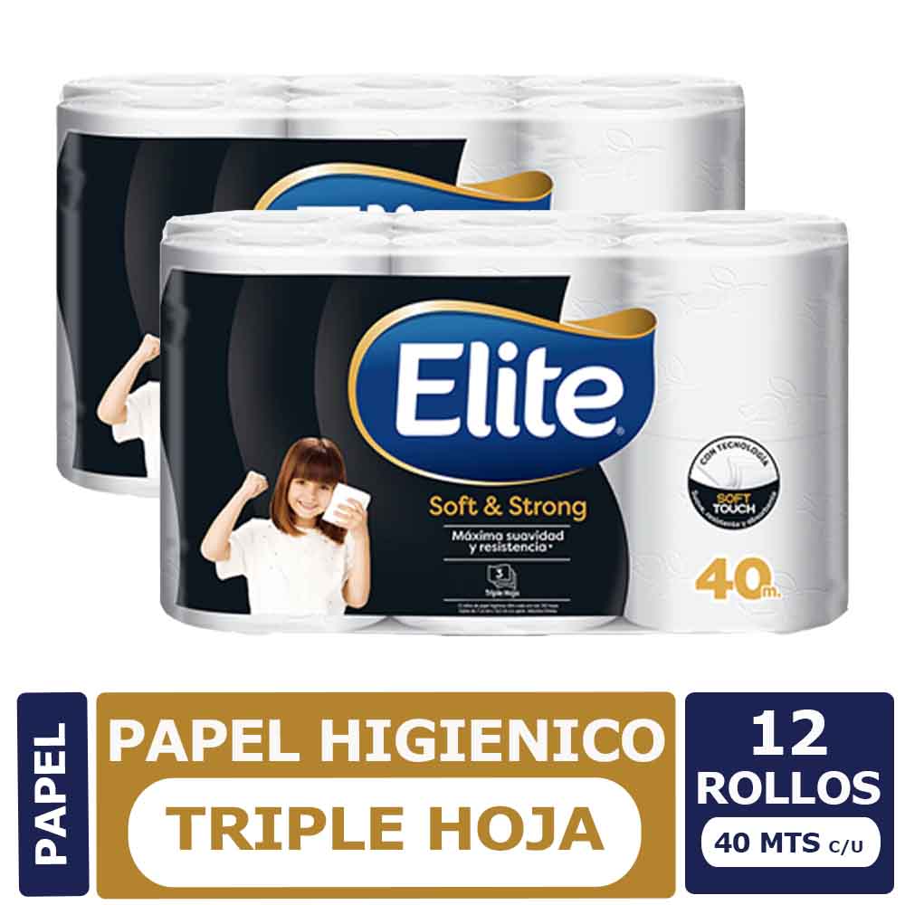Papel Higiénico Elite Soft & Strong Triple Hoja 40 mts. 12 und.