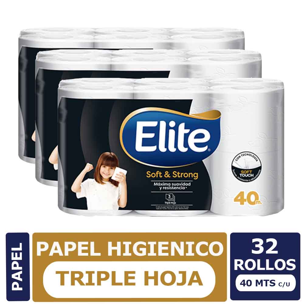 Papel Higiénico Elite Soft & Strong Triple Hoja 40 mts. 32 und.