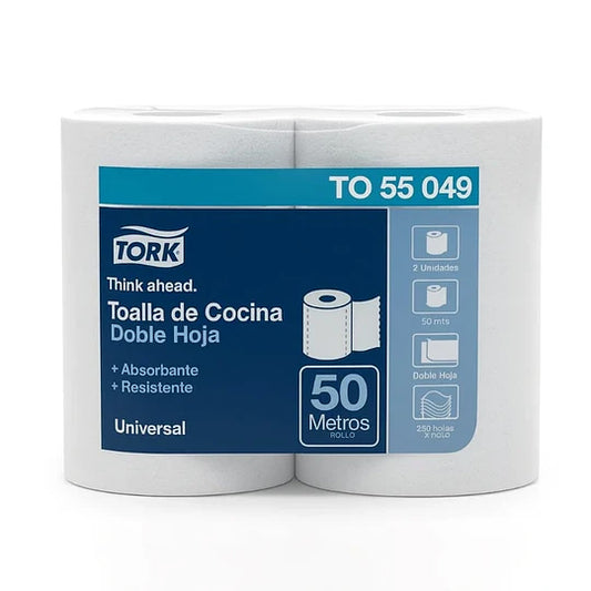 Toalla de Papel Doble Hoja 2 Rollos 50 mts c/u