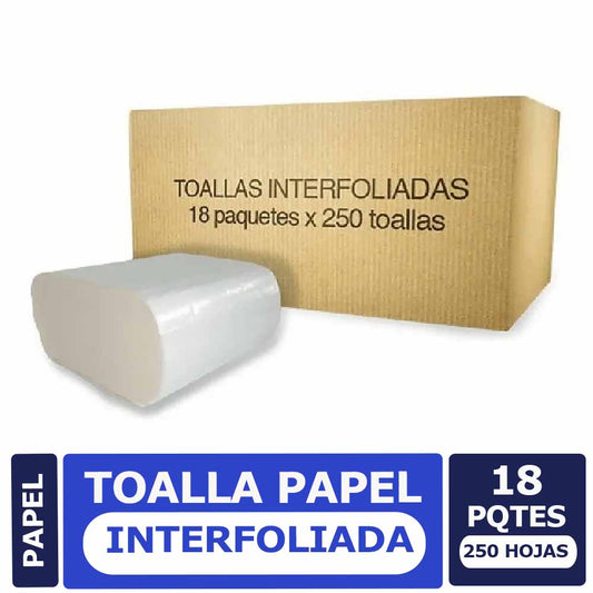Toalla Interfoliada 18 Paquetes 250 Unidades c/u Hoja Simple