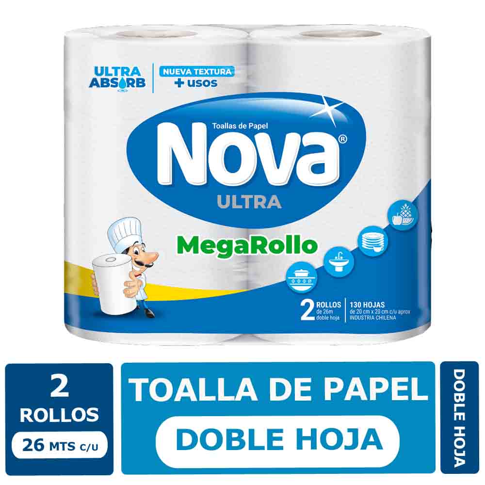 Toalla de Papel Nova Ultra Mega 2 Rollo 26 mts c/u
