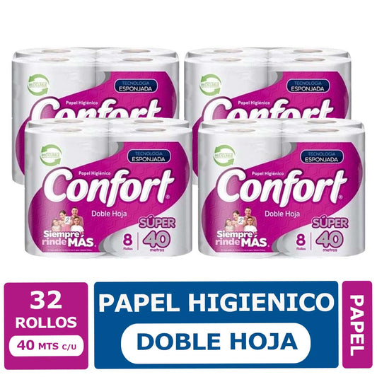 Papel Higiénico Confort 32 Rollos 40 mts c/u Doble Hoja