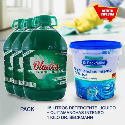 Detergente Blades concentrado 15 Litros  + Quitamanchas Dr. Beckmann 1 kilo