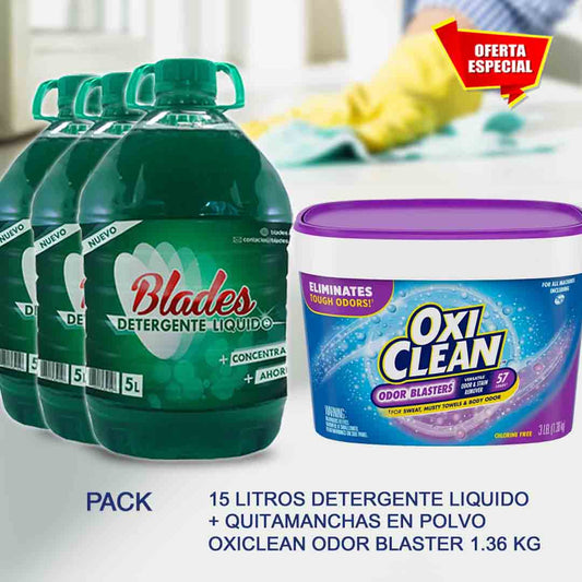 Detergente Concentrado 15 Litros  + Quitamanchas en Polvo OxiClean Odor Blaster 1.36 Kg