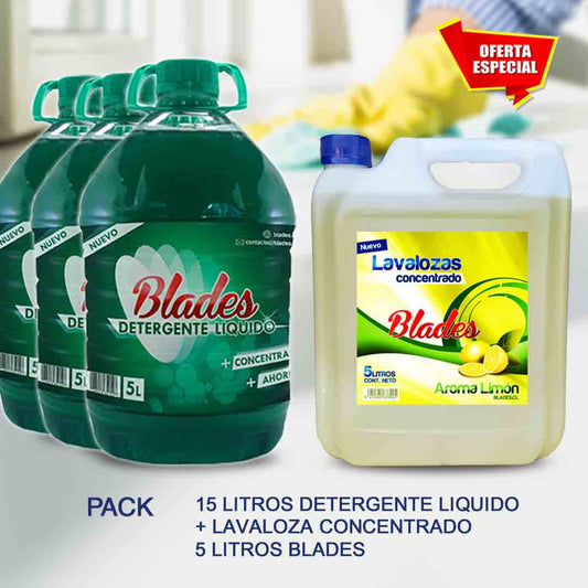 Detergente Concentrado 15 Lts.  + 5 Litros Lavaloza Blades