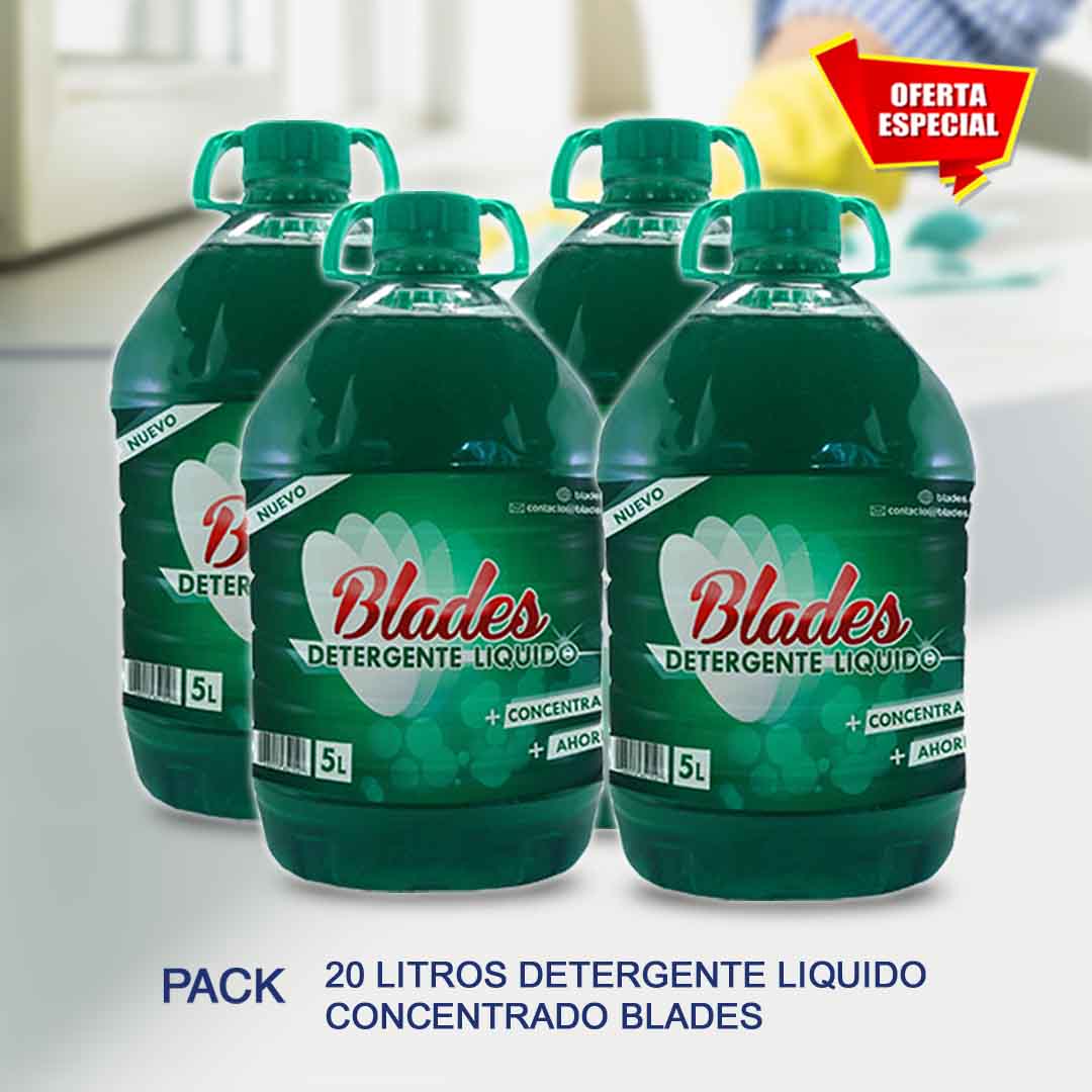 Detergentes Liquido Concentrado 20 Litros Blades  (4 Bidones 5 Lts. c/u)
