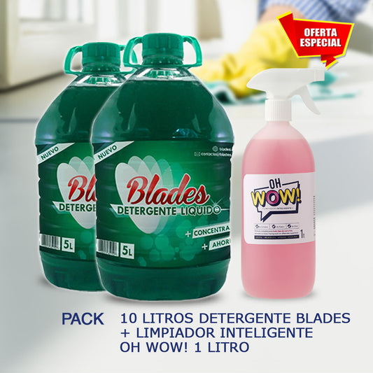 Detergente Concentrado 10 Lts Blades + Limpiador Inteligente OH WOW! 1 Litro