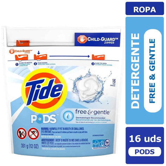 Detergente Capsulas Pods Free&Gentle Tide 16 CT