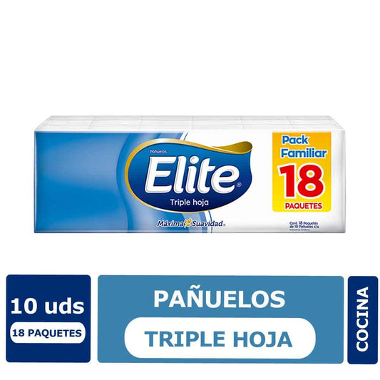 Elite Pañuelo Triple Hoja 18 paquetes de 10 unid c/u