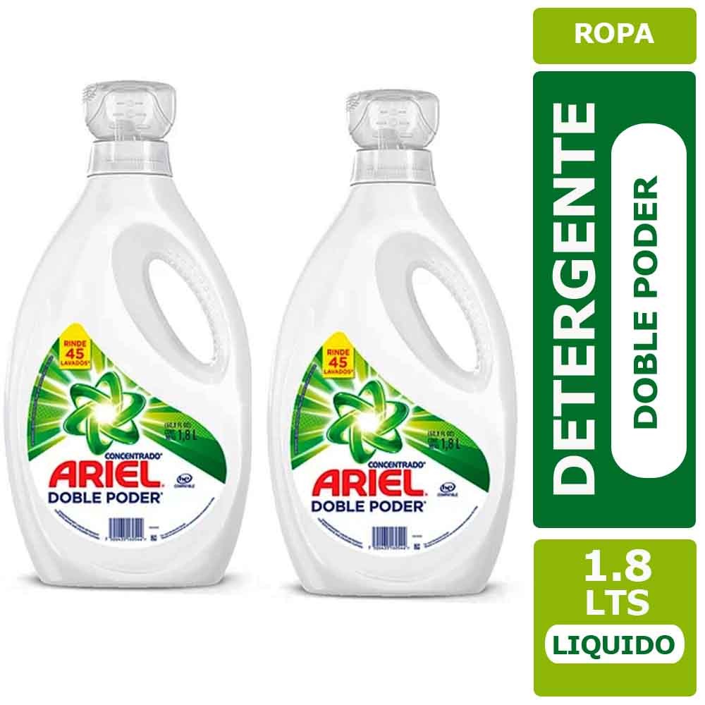 Detergente Líquido Ariel Doble Poder 1,8 litros Pack 2 unid.